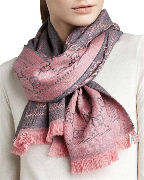 gucci logo print wool scarf graphite pink|Gucci Logo.